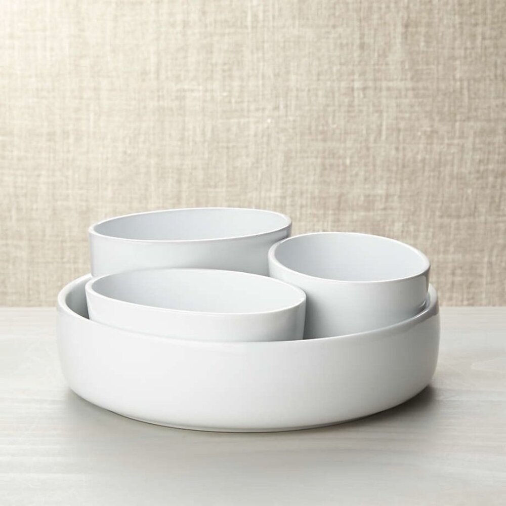 Crate & Barrel Aaron Probyn Form Server 2 Bowls From Set White Porcelain Oval